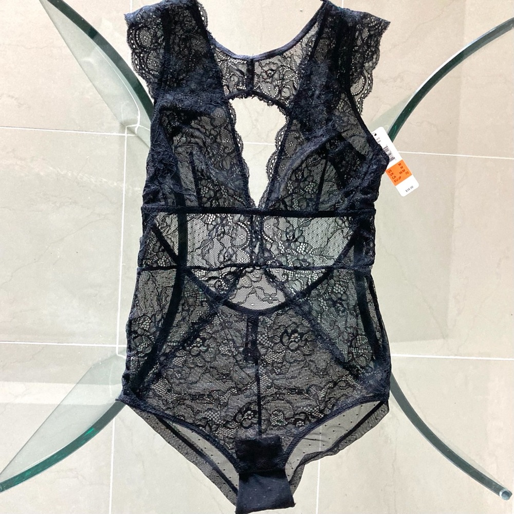 🆕 Black Sheer Mesh Lace Teddie Bodysuit NWT